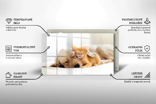 Sklenená doska na krájanie Zvieratá pes a mačka