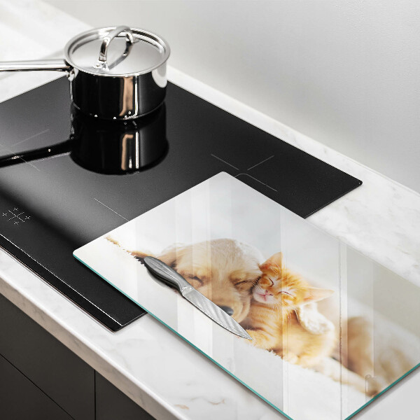 Sklenená doska na krájanie Zvieratá pes a mačka