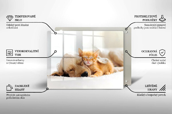 Sklenená doska na krájanie Zvieratá pes a mačka