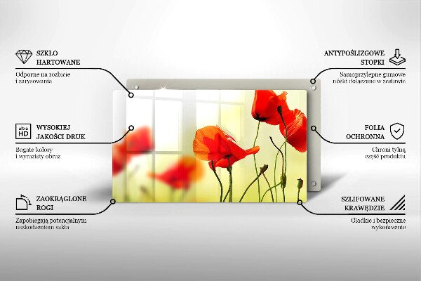 Sklenená doska na krájanie Červené kvety maku