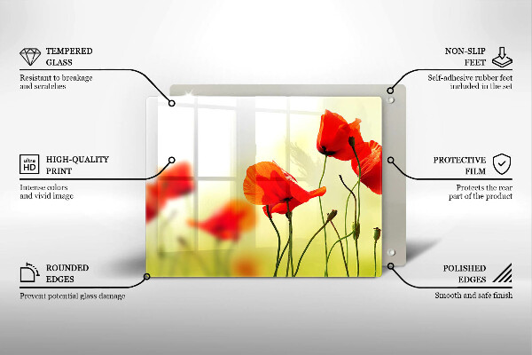 Sklenená doska na krájanie Červené kvety maku