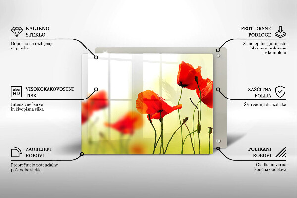 Sklenená doska na krájanie Červené kvety maku