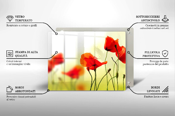 Sklenená doska na krájanie Červené kvety maku
