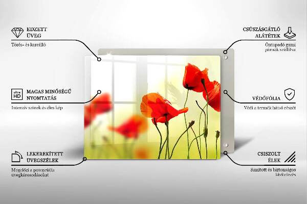 Sklenená doska na krájanie Červené kvety maku