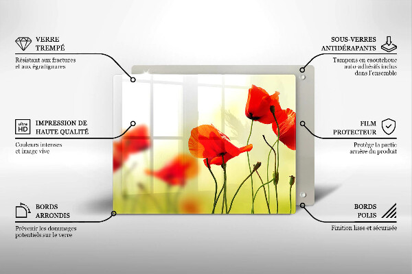 Sklenená doska na krájanie Červené kvety maku