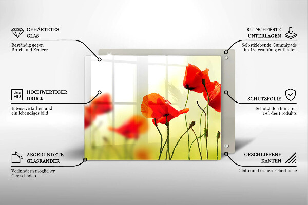 Sklenená doska na krájanie Červené kvety maku