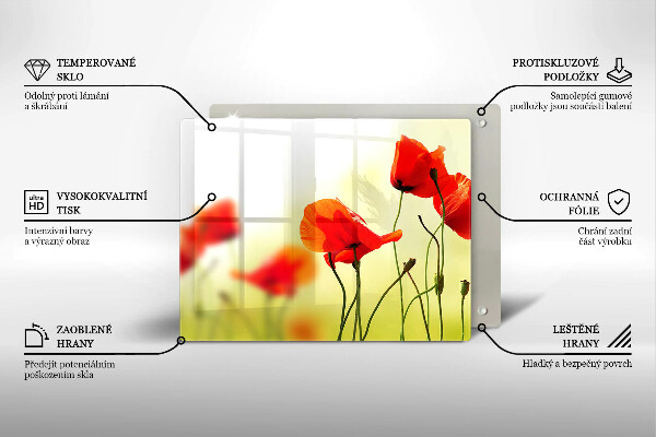 Sklenená doska na krájanie Červené kvety maku