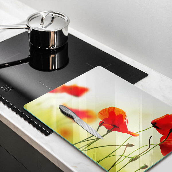Sklenená doska na krájanie Červené kvety maku