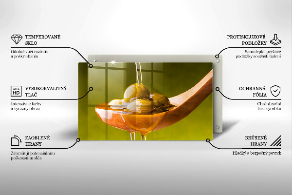 Sklenená doska na krájanie Olivový olej a olivy