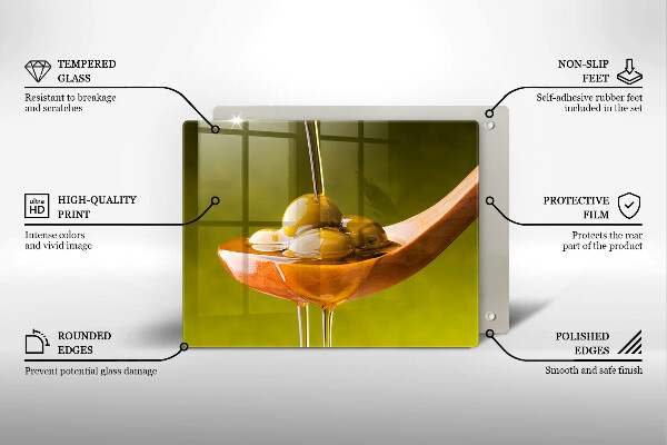 Sklenená doska na krájanie Olivový olej a olivy