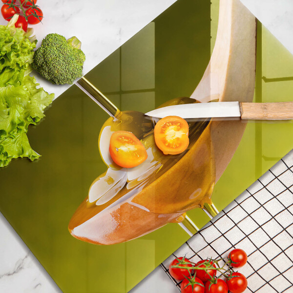 Sklenená doska na krájanie Olivový olej a olivy