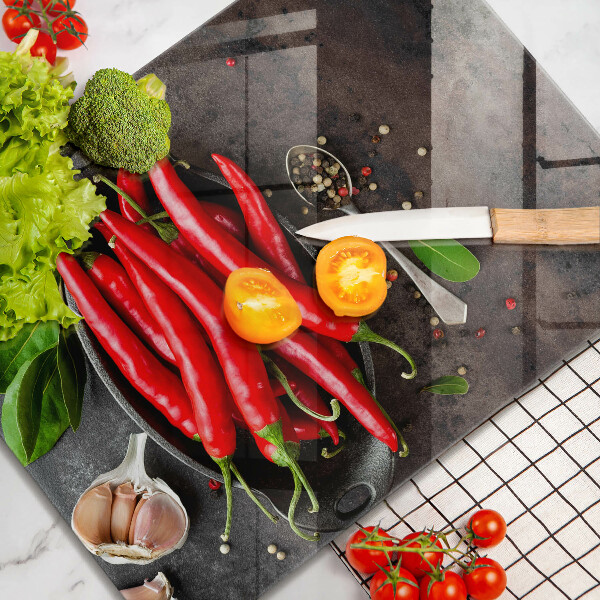 Sklenená doska na krájanie Červené chilli papričky