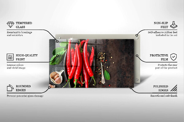 Sklenená doska na krájanie Červené chilli papričky