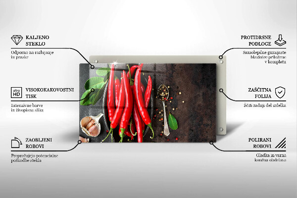 Sklenená doska na krájanie Červené chilli papričky