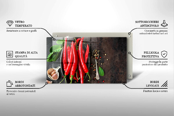 Sklenená doska na krájanie Červené chilli papričky