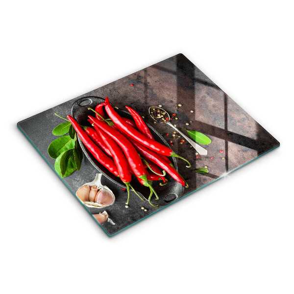 Sklenená doska na krájanie Červené chilli papričky