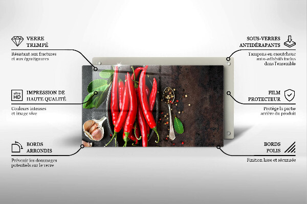 Sklenená doska na krájanie Červené chilli papričky