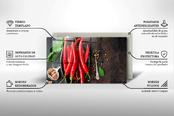 Sklenená doska na krájanie Červené chilli papričky
