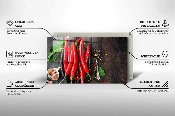 Sklenená doska na krájanie Červené chilli papričky
