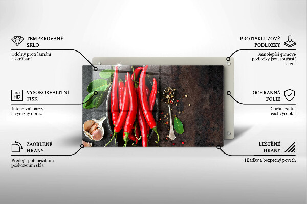 Sklenená doska na krájanie Červené chilli papričky