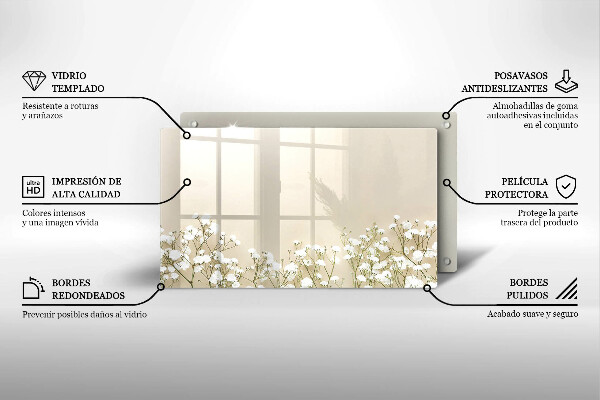 Sklenená doska na krájanie Sadrové boho kvety