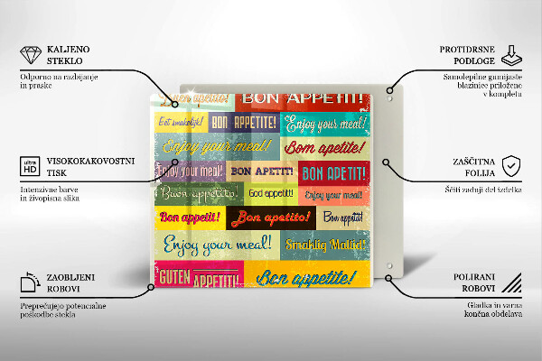 Sklenená doska na krájanie Titulky Jazyky dobrej chuti