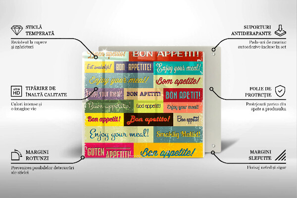 Sklenená doska na krájanie Titulky Jazyky dobrej chuti