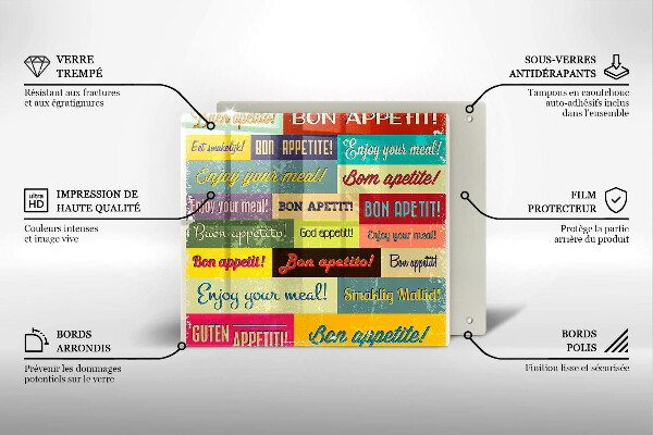 Sklenená doska na krájanie Titulky Jazyky dobrej chuti