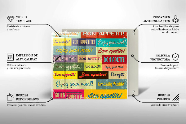 Sklenená doska na krájanie Titulky Jazyky dobrej chuti