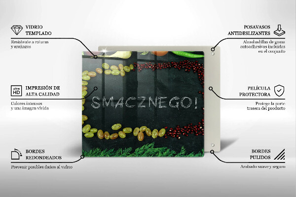 Sklenená doska na krájanie Nápis Smacznego!