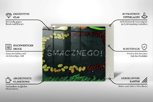 Sklenená doska na krájanie Nápis Smacznego!