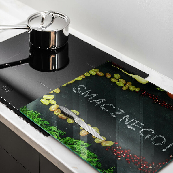 Sklenená doska na krájanie Nápis Smacznego!