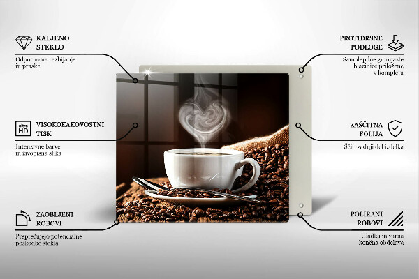 Sklenená doska na krájanie Káva a šálka