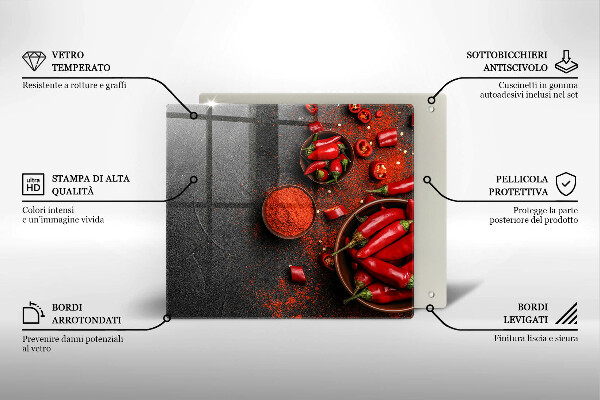 Sklenená doska na krájanie Červené chilli papričky