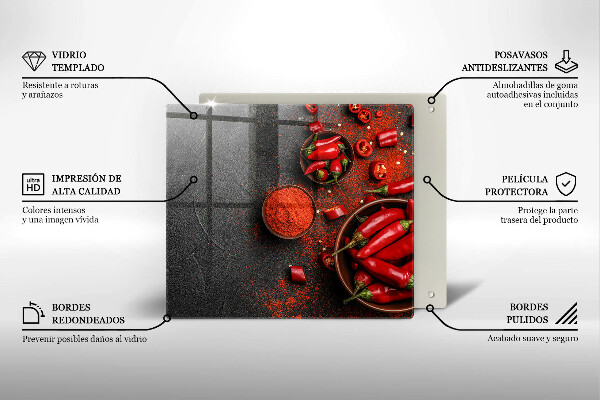 Sklenená doska na krájanie Červené chilli papričky