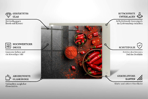 Sklenená doska na krájanie Červené chilli papričky