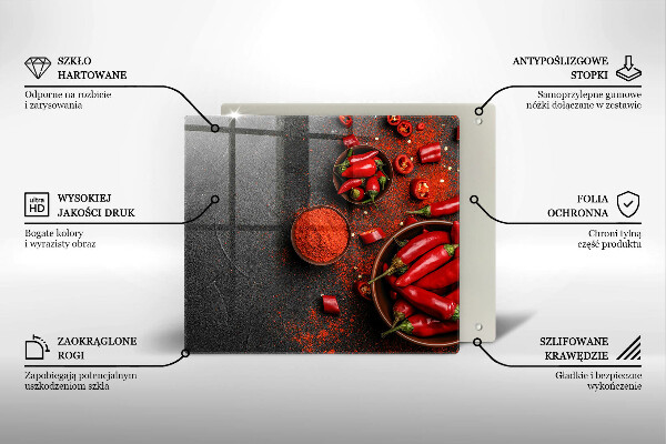 Sklenená doska na krájanie Červené chilli papričky