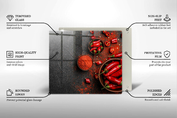 Sklenená doska na krájanie Červené chilli papričky