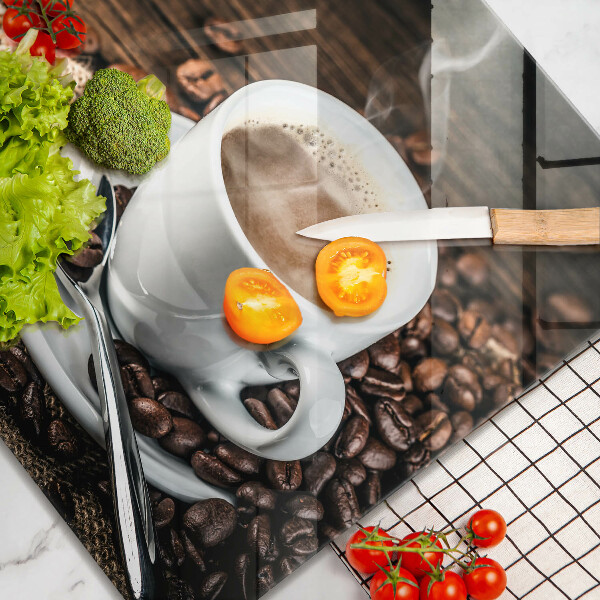 Sklenená doska na krájanie Šálka a kávové zrná