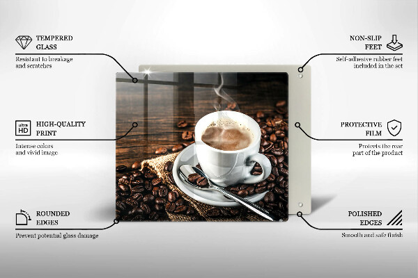 Sklenená doska na krájanie Šálka a kávové zrná
