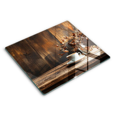 Sklenená doska na krájanie Šálka na kávu a drevo