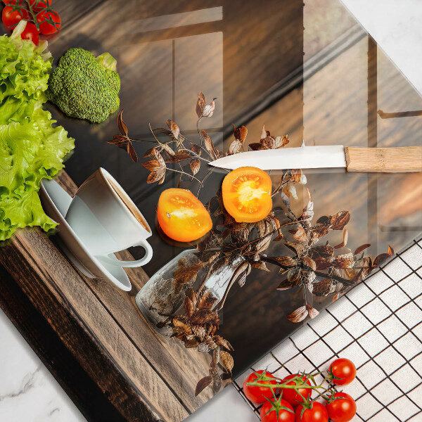 Sklenená doska na krájanie Šálka na kávu a drevo