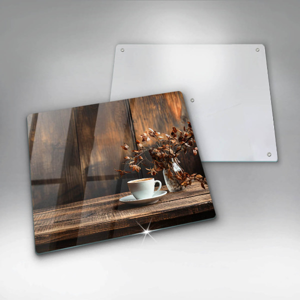 Sklenená doska na krájanie Šálka na kávu a drevo