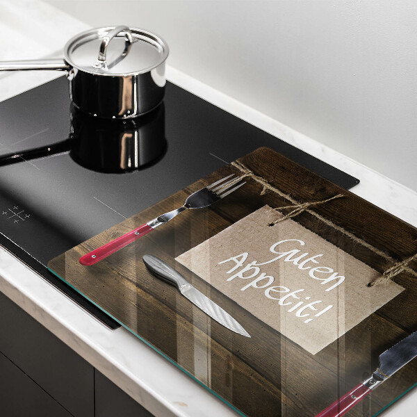 Sklenená doska na krájanie Nápis Guten Apetit na doskách