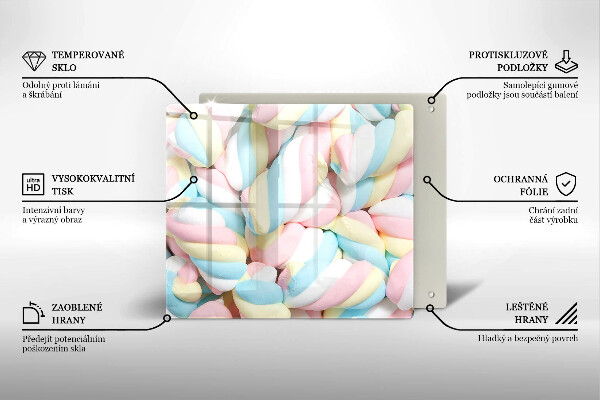 Sklenená doska na krájanie Farebné marshmallows