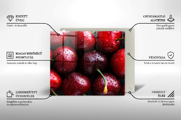 Sklenená doska na krájanie Detailný záber na čerešne