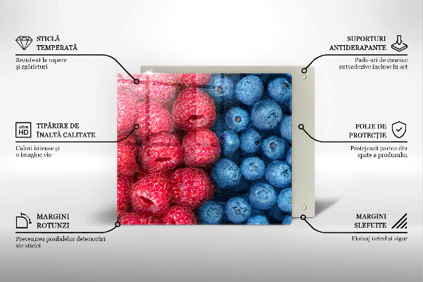 Sklenená doska na krájanie Plody maliny a čučoriedky