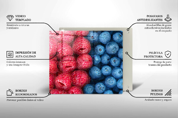 Sklenená doska na krájanie Plody maliny a čučoriedky