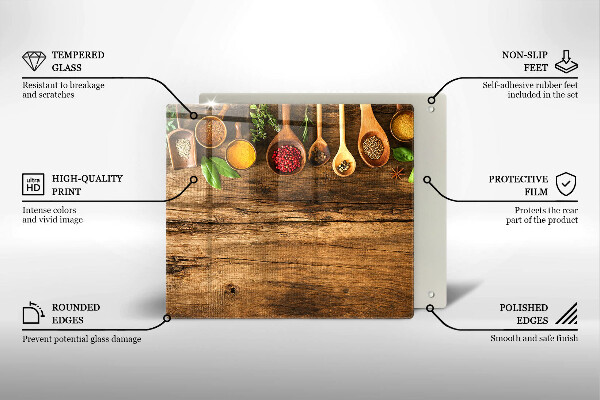 Sklenená doska na krájanie Drevené lyžice korenia