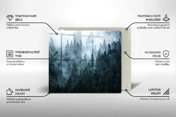 Sklenená doska na krájanie Lesné stromy a hmla